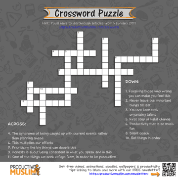 ProductiveMuslim Brain Teaser of the Month Crossword Puzzle