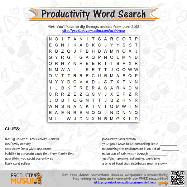[Brain Teaser of the Month] Productivity Word Search | Productive Muslim