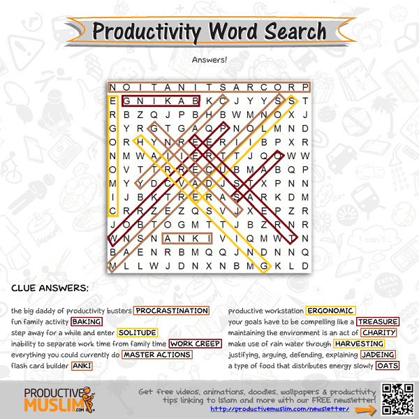 [Brain Teaser of the Month] Productivity Word Search - Answers | Productive Muslim