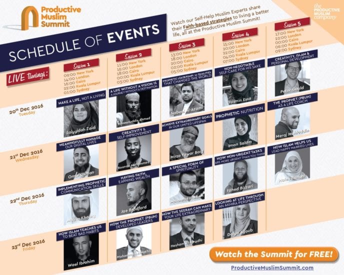 ProductiveMuslim Summit Speaker's Schedule | Link Between Islam & Personal Development